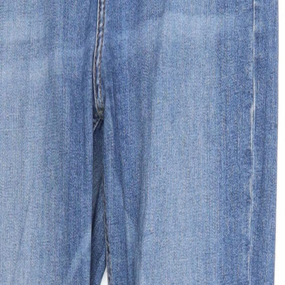 Topshop Womens Blue Herringbone Cotton Straight Jeans Size 30 in L32 in Regular Zip - Distressed