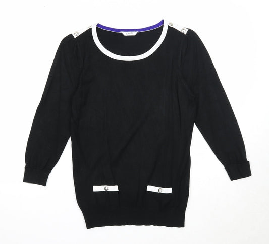 BHS Womens Black Round Neck Viscose Pullover Jumper Size 8