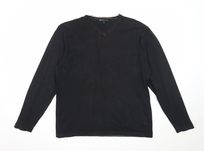 George Womens Black V-Neck Cotton Pullover Jumper Size M