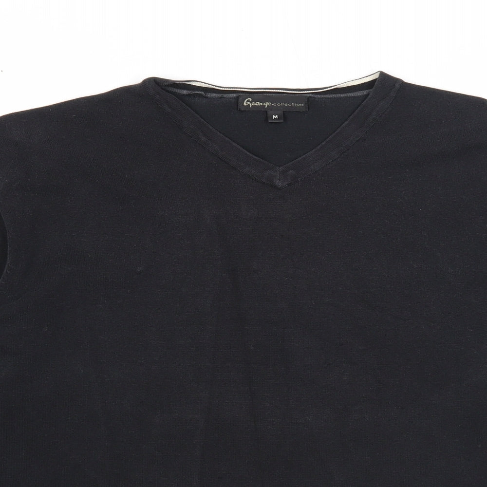 George Womens Black V-Neck Cotton Pullover Jumper Size M