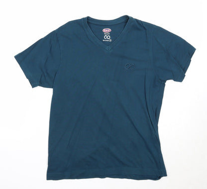 Ikon Mens Blue Cotton T-Shirt Size S V-Neck