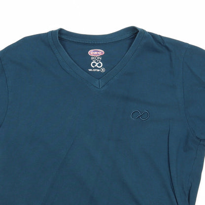 Ikon Mens Blue Cotton T-Shirt Size S V-Neck