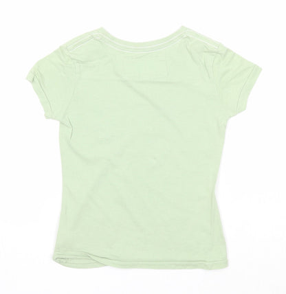 Marks and Spencer Girls Green Cotton Basic T-Shirt Size 6 Years Round Neck Pullover - Because Girls Rock
