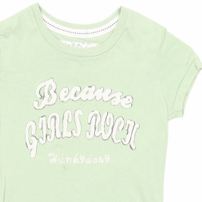 Marks and Spencer Girls Green Cotton Basic T-Shirt Size 6 Years Round Neck Pullover - Because Girls Rock