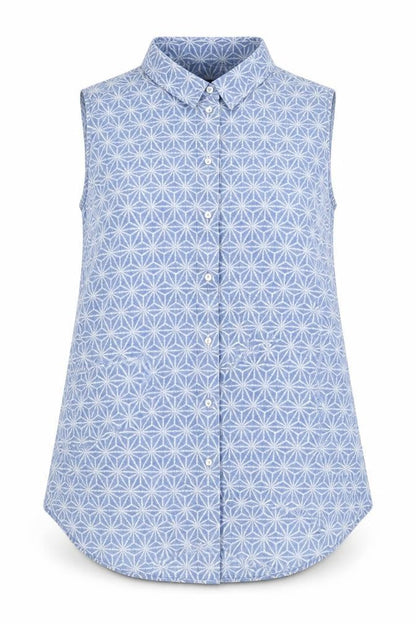 H&M Womens Blue Geometric Polyester Basic Button-Up Size 4 Collared