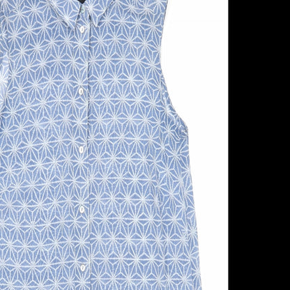 H&M Womens Blue Geometric Polyester Basic Button-Up Size 4 Collared