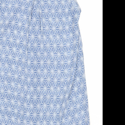 H&M Womens Blue Geometric Polyester Basic Button-Up Size 4 Collared