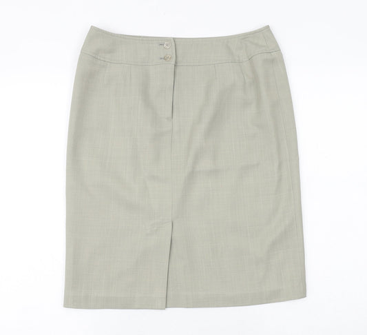 George Womens Green Polyester A-Line Skirt Size 12 Button