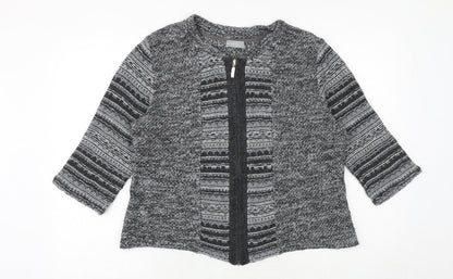 Marks and Spencer Womens Grey Round Neck Geometric Acrylic Full Zip Jumper Size L