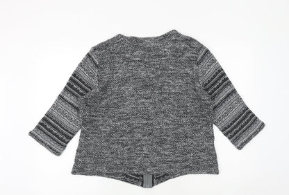 Marks and Spencer Womens Grey Round Neck Geometric Acrylic Full Zip Jumper Size L