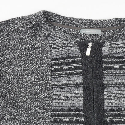 Marks and Spencer Womens Grey Round Neck Geometric Acrylic Full Zip Jumper Size L