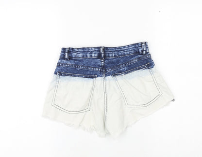 H&M Womens Blue Colourblock 100% Cotton Cut-Off Shorts Size 8 Regular Zip