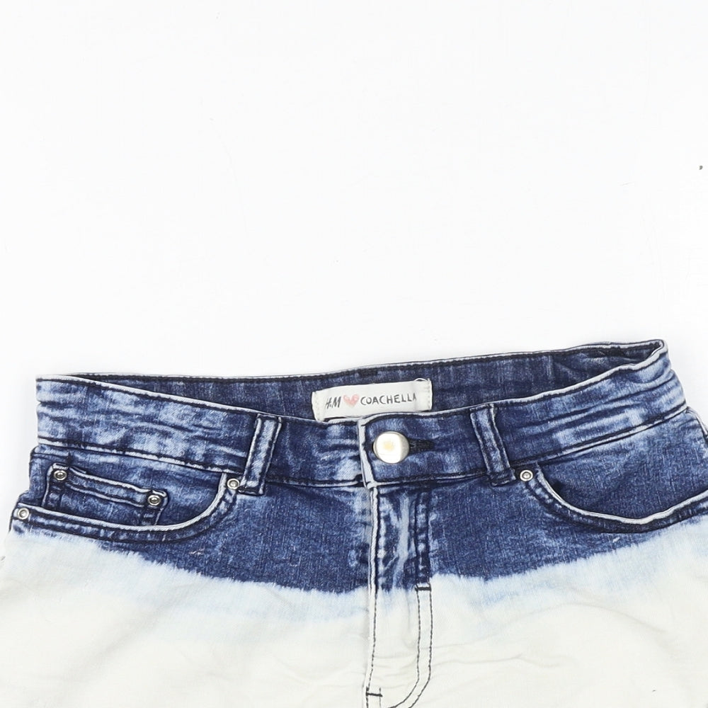 H&M Womens Blue Colourblock 100% Cotton Cut-Off Shorts Size 8 Regular Zip