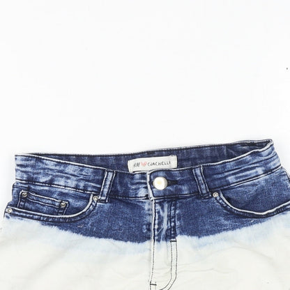 H&M Womens Blue Colourblock 100% Cotton Cut-Off Shorts Size 8 Regular Zip