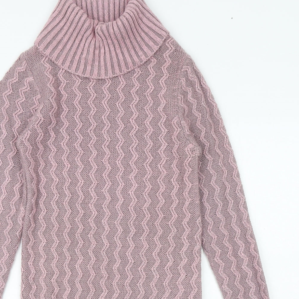 Clockhouse Womens Pink Roll Neck Geometric Acrylic Pullover Jumper Size S