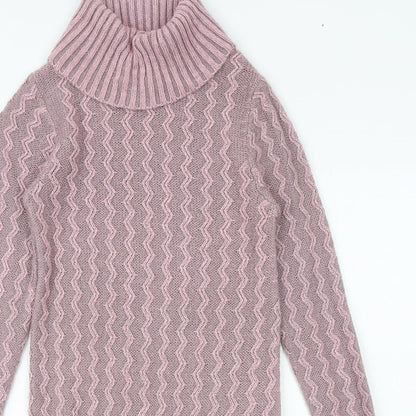 Clockhouse Womens Pink Roll Neck Geometric Acrylic Pullover Jumper Size S