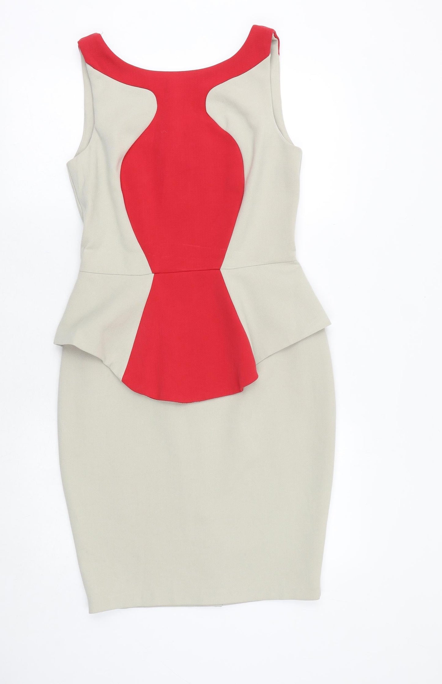 Closet Womens Grey Colourblock Polyester Bodycon Size 10 Round Neck Zip