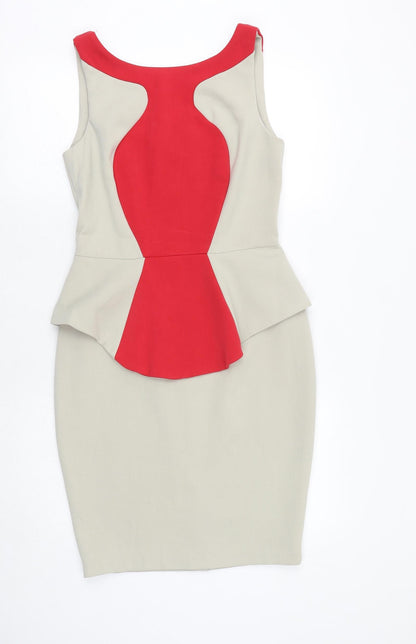 Closet Womens Grey Colourblock Polyester Bodycon Size 10 Round Neck Zip
