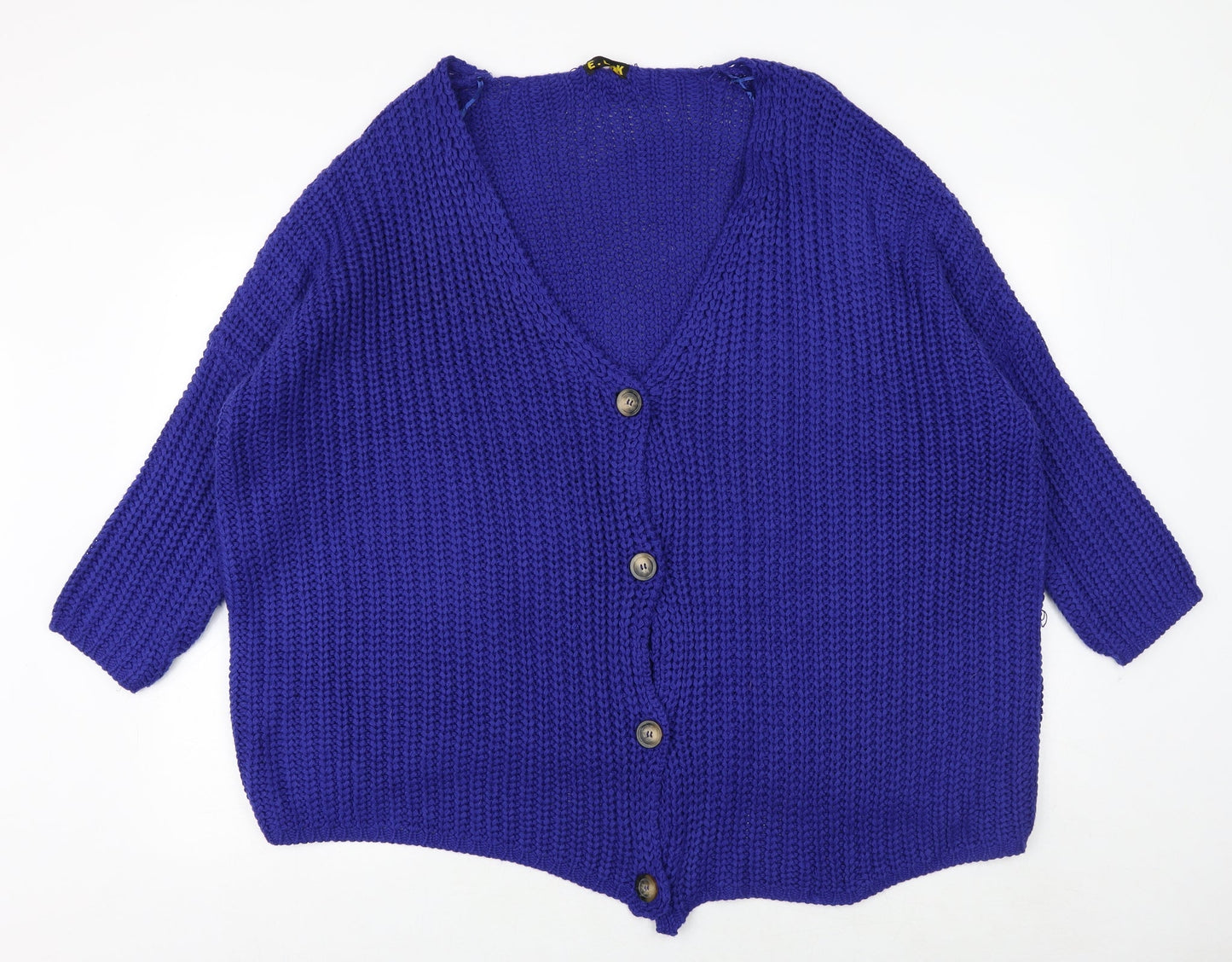 Elk Womens Blue V-Neck Acrylic Cardigan Jumper Size M