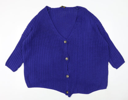 Elk Womens Blue V-Neck Acrylic Cardigan Jumper Size M