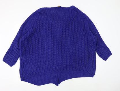 Elk Womens Blue V-Neck Acrylic Cardigan Jumper Size M