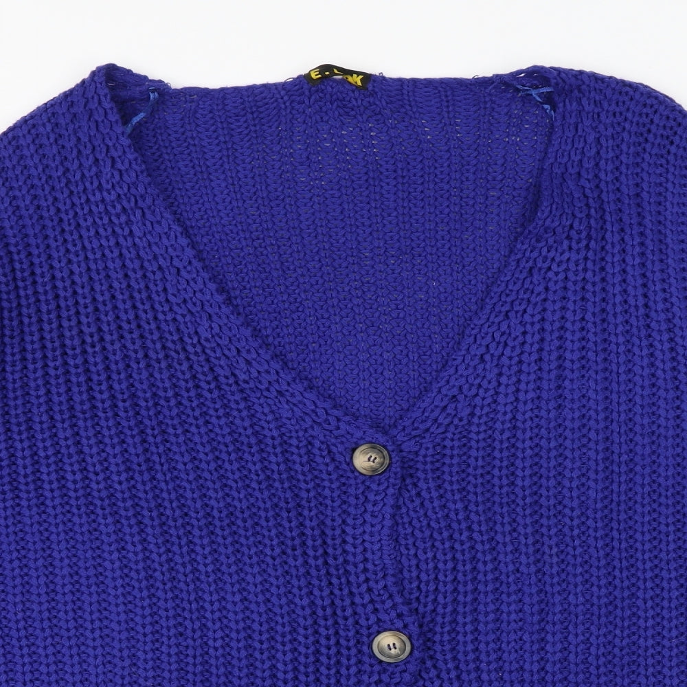 Elk Womens Blue V-Neck Acrylic Cardigan Jumper Size M