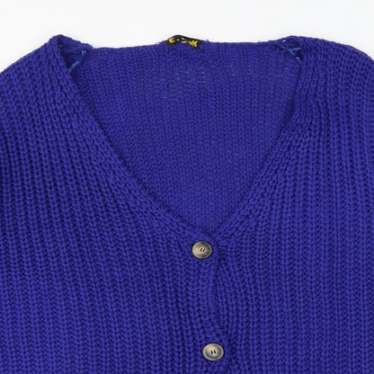 Elk Womens Blue V-Neck Acrylic Cardigan Jumper Size M