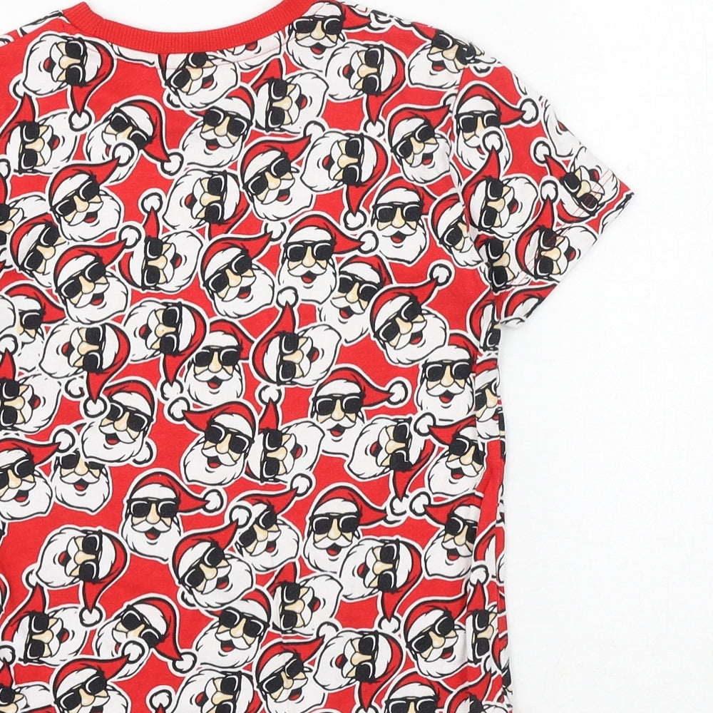 NEXT Boys Red Geometric 100% Cotton Basic T-Shirt Size 4 Years Round Neck Pullover - Father Christmas