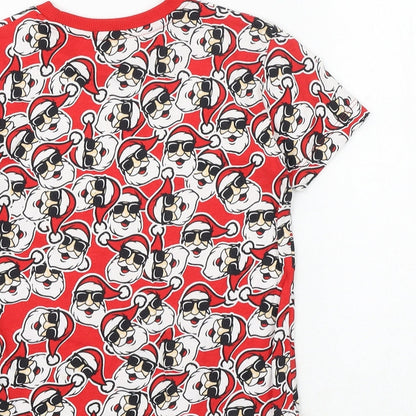 NEXT Boys Red Geometric 100% Cotton Basic T-Shirt Size 4 Years Round Neck Pullover - Father Christmas