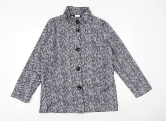 Anna De Lancay Womens Grey Herringbone Pea Coat Coat Size S Button