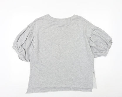 Bershka Womens Grey Polyester Basic T-Shirt Size S Round Neck