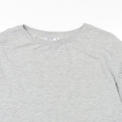 Bershka Womens Grey Polyester Basic T-Shirt Size S Round Neck