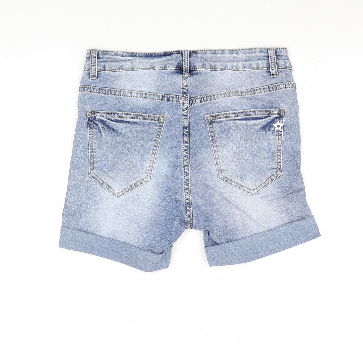 Lexxury Womens Blue Cotton Boyfriend Shorts Size 6 Regular Zip
