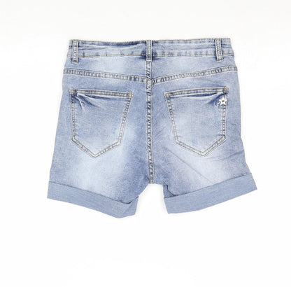 Lexxury Womens Blue Cotton Boyfriend Shorts Size 6 Regular Zip