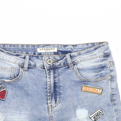 Lexxury Womens Blue Cotton Boyfriend Shorts Size 6 Regular Zip
