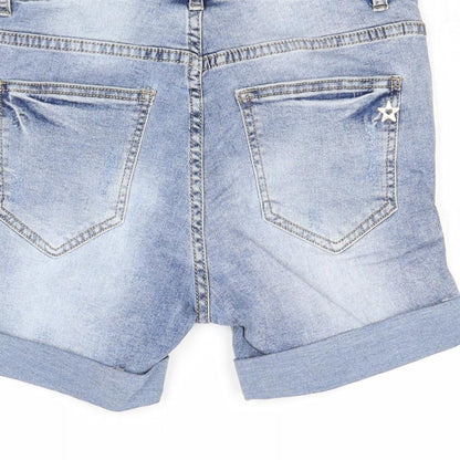 Lexxury Womens Blue Cotton Boyfriend Shorts Size 6 Regular Zip