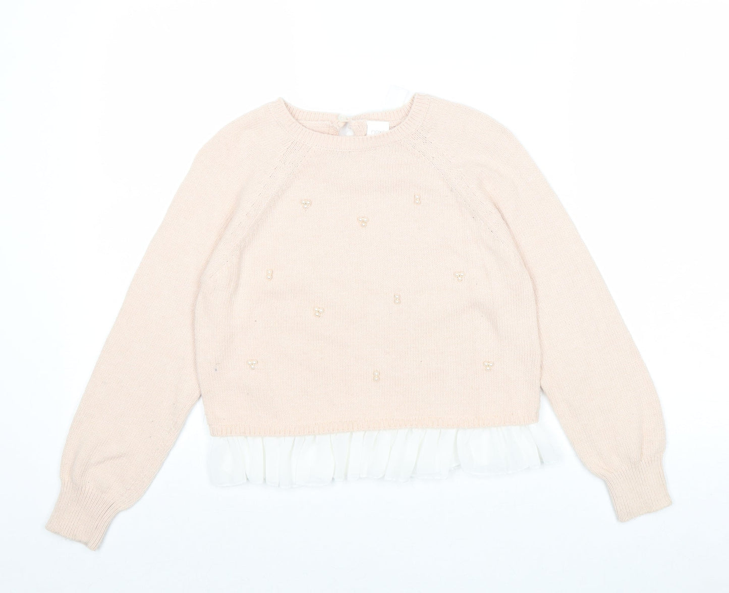 NEXT Girls Pink Round Neck Nylon Pullover Jumper Size 9 Years Button
