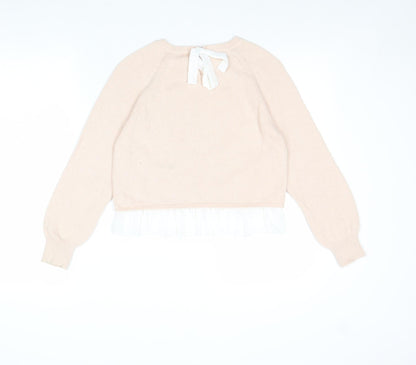 NEXT Girls Pink Round Neck Nylon Pullover Jumper Size 9 Years Button