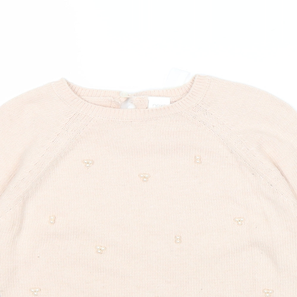 NEXT Girls Pink Round Neck Nylon Pullover Jumper Size 9 Years Button