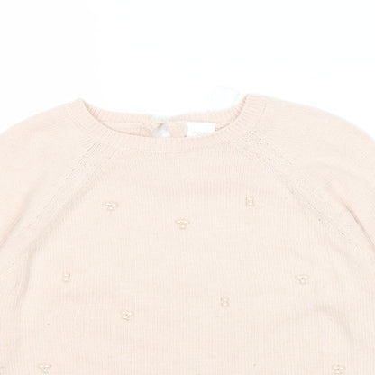 NEXT Girls Pink Round Neck Nylon Pullover Jumper Size 9 Years Button