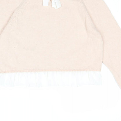 NEXT Girls Pink Round Neck Nylon Pullover Jumper Size 9 Years Button