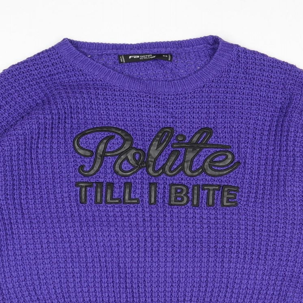 Womens UK Size XS FB Sister Purple Pullover Jumper
