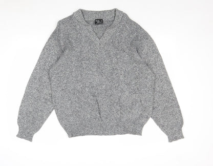 Carlos Rossini Womens Grey V-Neck Acetate Pullover Jumper Size M