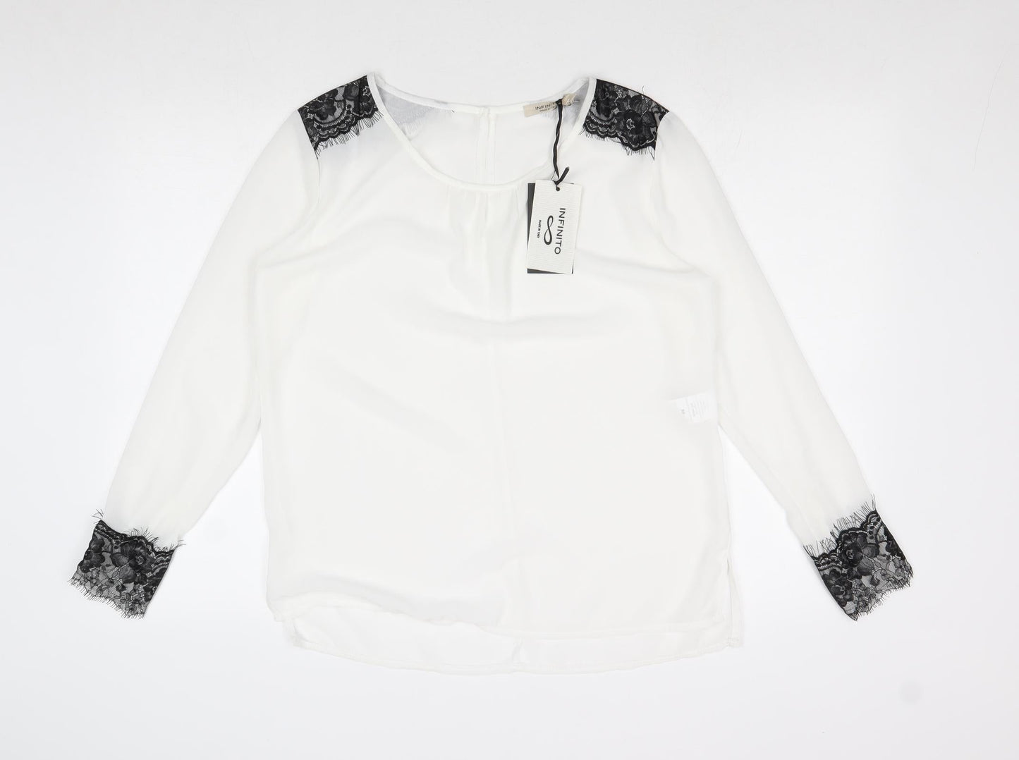 Infinito Womens White Polyester Basic Blouse Size M Boat Neck - Lace Detail