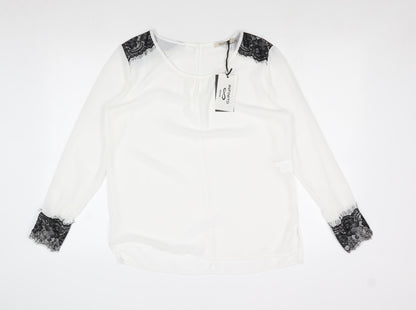 Infinito Womens White Polyester Basic Blouse Size M Boat Neck - Lace Detail