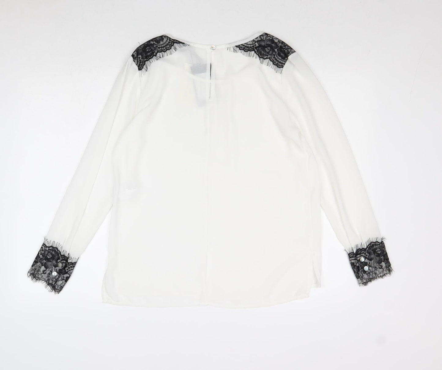 Infinito Womens White Polyester Basic Blouse Size M Boat Neck - Lace Detail