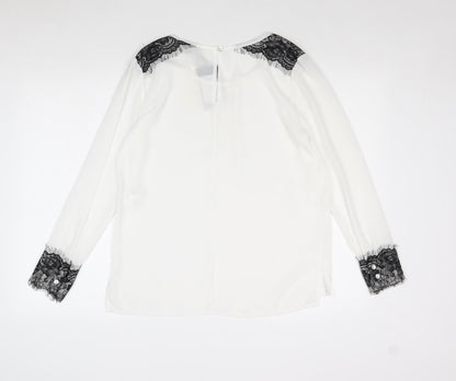 Infinito Womens White Polyester Basic Blouse Size M Boat Neck - Lace Detail