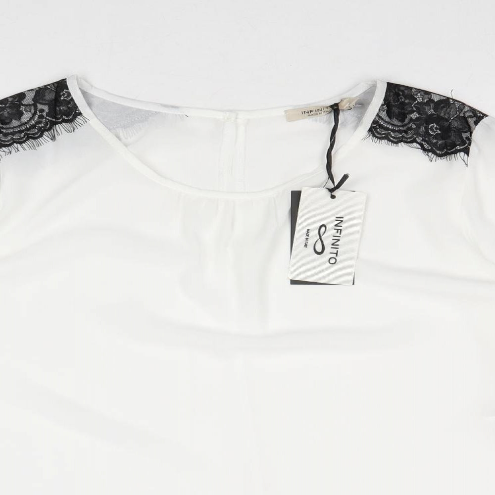 Infinito Womens White Polyester Basic Blouse Size M Boat Neck - Lace Detail