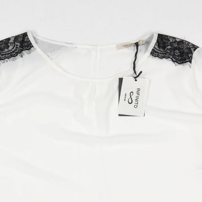 Infinito Womens White Polyester Basic Blouse Size M Boat Neck - Lace Detail