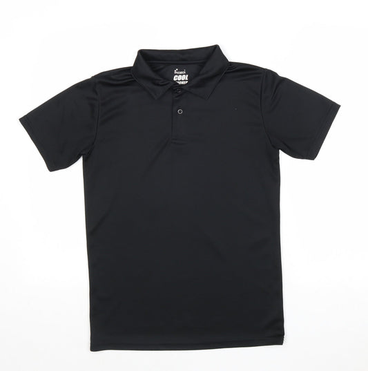Premier Mens Black Polyester Polo Size S Collared Button
